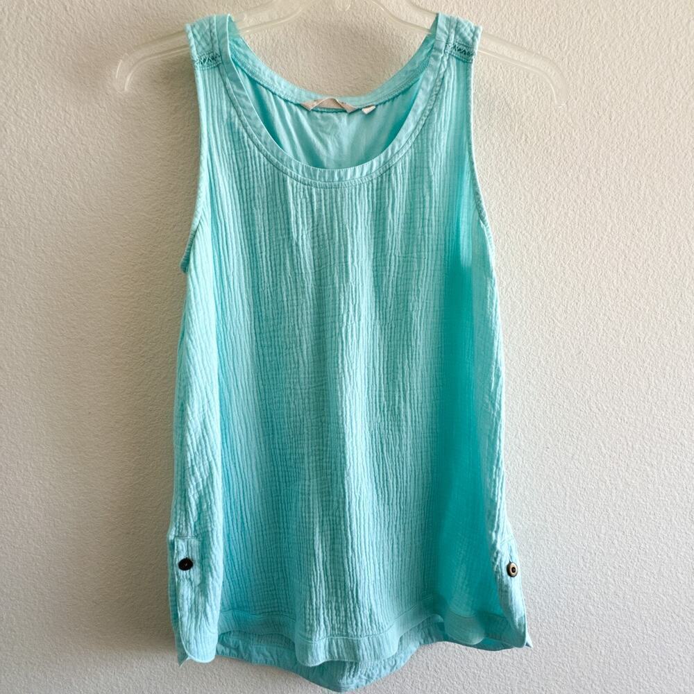 Soft Surroundings Beach Bound Tank Aqua Blue Small Crinkle Cotton Top S 2ER69